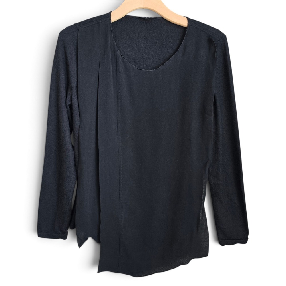 Lafayette 148 Cashmere Silk Sweater Womens M Black Asymmetric Drape Layered Top